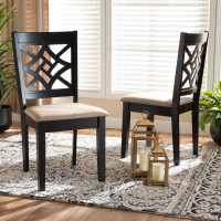 Baxton Studio RH340C-Sand/Dark Brown-DC-2PK Nicolette Modern and Contemporary Sand Fabric Upholstered and Dark Brown Finished Wood 2-Piece Dining Chair Set